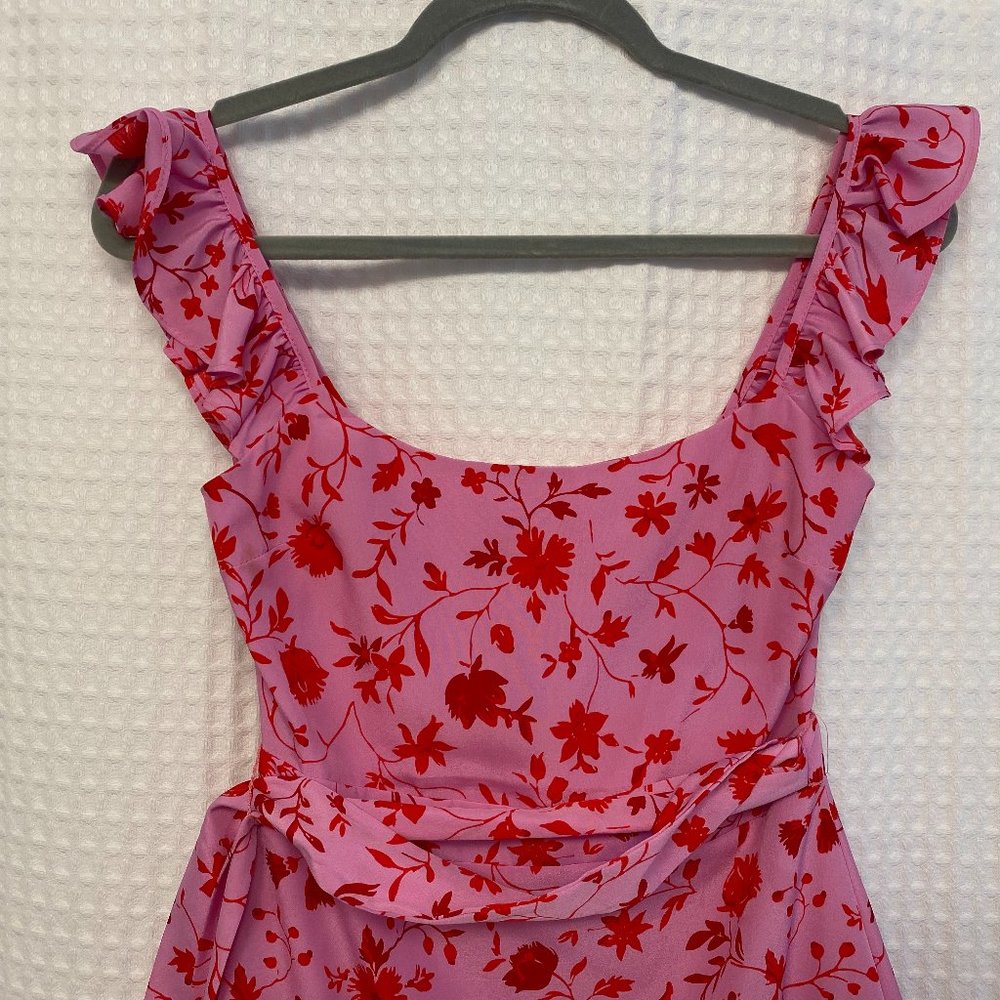 Likely Charlotte Floral Midi Dress Size 0 | Pink Red Ruffle Tiered | Revolve - Picture 3 of 7